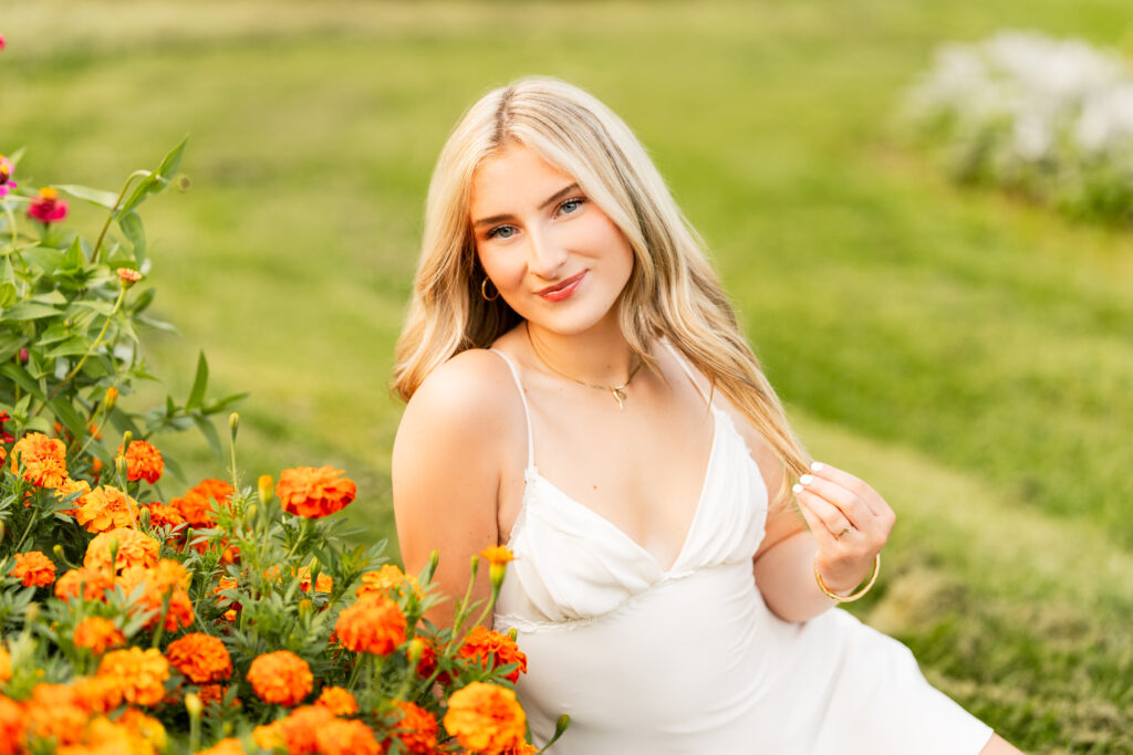 This photo shows a glimpse of Adrienne's Rochester senior portraits that were taken at the Sunken gardens.