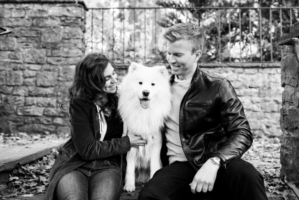 This photo demonstrates how you can get amazing engagement photos and photos of your dog if you include your dog in your engagement session.